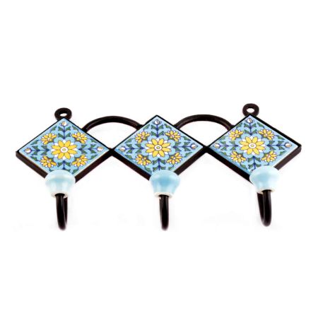  Turquoise Yellow Sunflower Tiles Hooks